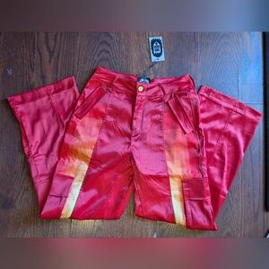 OOH BABY Red Tunnel Cargo Pants Sz S Unique Retro Gradient Colorful Maximalist *